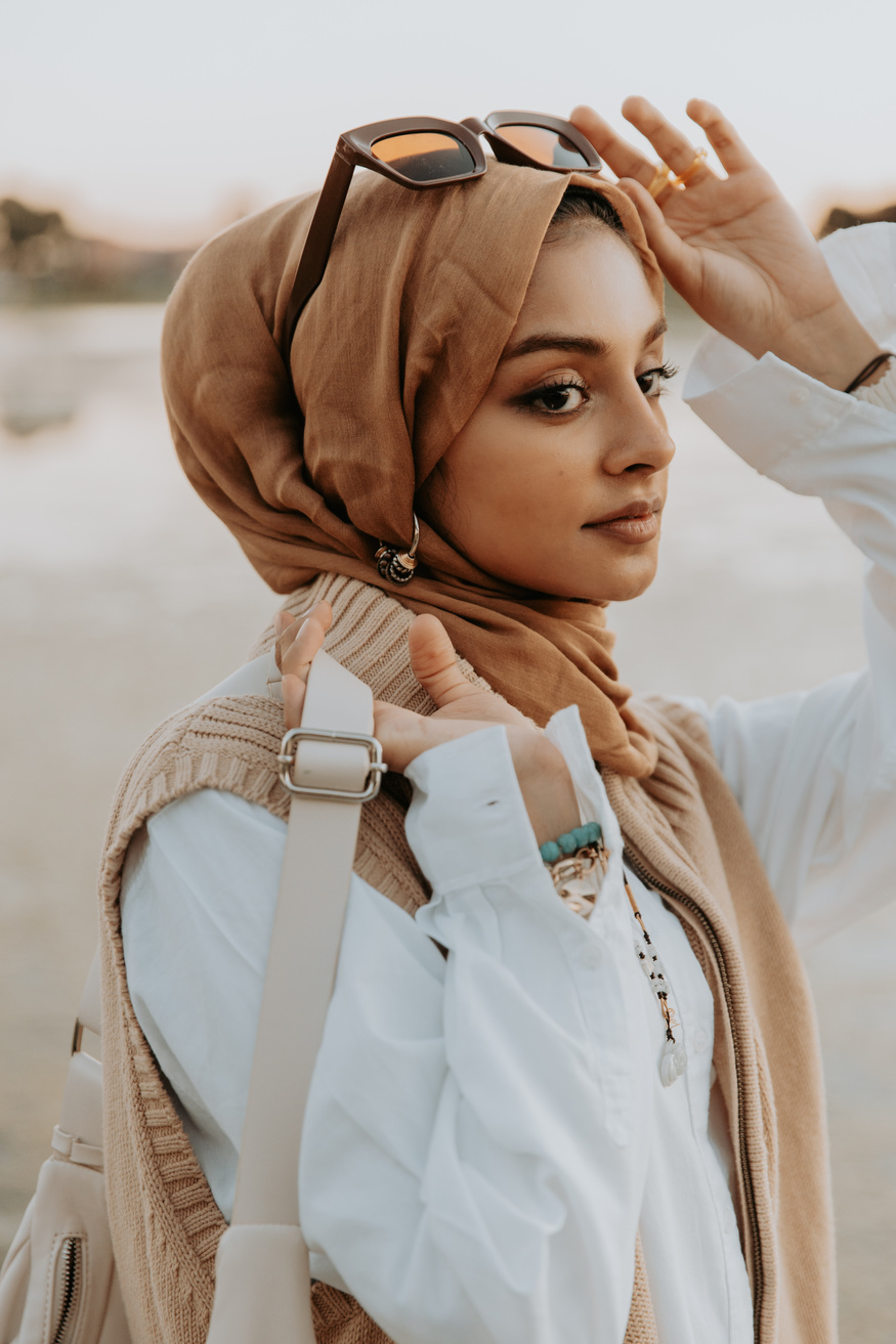 Portrait of Stylish Woman Wearing Hijab Outdoors