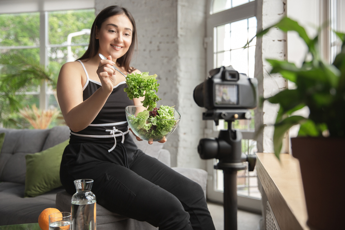 Vlogger Shooting a Diet Video 